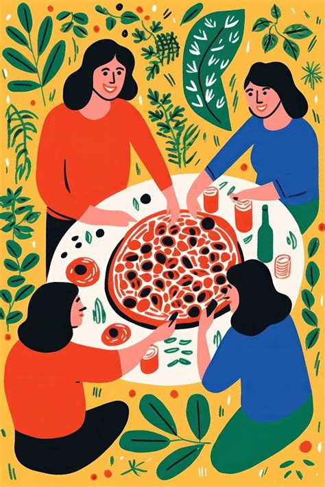 People eating pizza drawing happiness | Free Photo Illustration - rawpixel