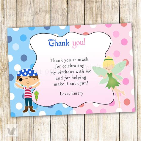 Pirate Fairy Thank You Card Note Kids Birthday Party – Pink The Cat