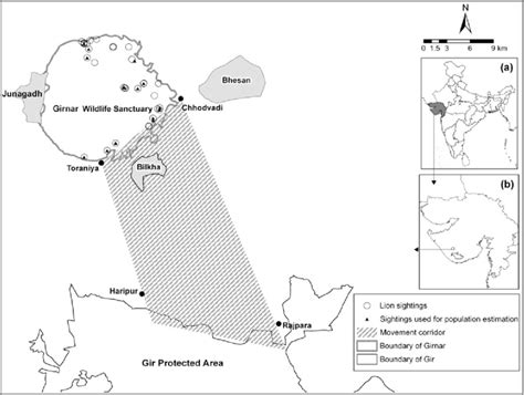 The location of Girnar Wildlife Sanctuary with respect to Gir Protected... | Download Scientific ...