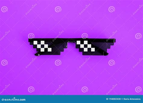 Funny Pixelated Boss Sunglasses on Purple Background. Gangster, Black Thug Life Meme Glasses ...