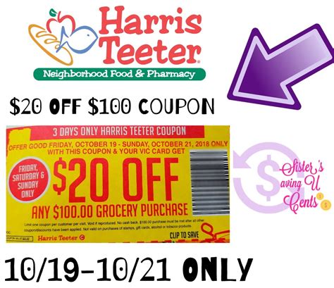 $20 Off $100 Coupon Upcoming At Harris Teeter!!