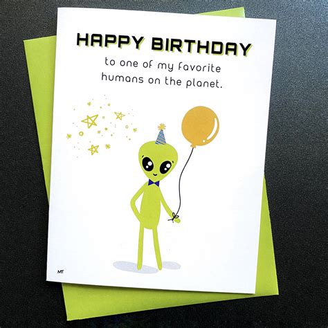 Printable Alien Happy Birthday Card - Cute Alien UFO for BFF