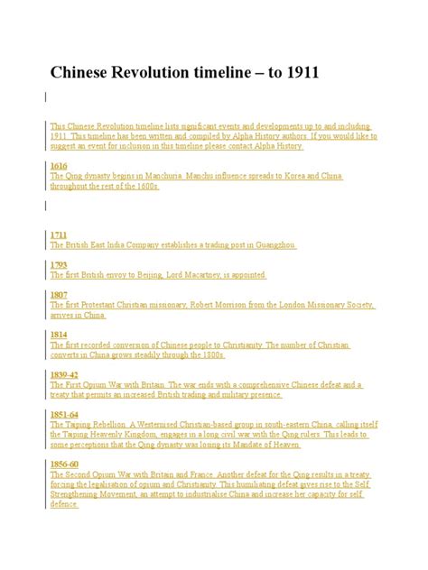 Chinese Revolution timeline.docx | Qing Dynasty | Communist Party Of China