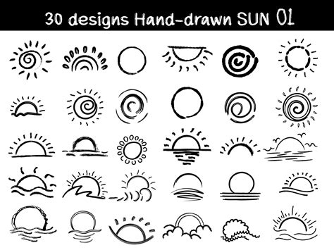 Sun Drawing, Hand-drawn Sun, Sketch of the Sun, Doodle Style Freehand Brush Stroke Line for Use ...