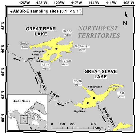 Map showing location of Great Bear Lake (GBL) and Great Slave Lake... | Download Scientific Diagram