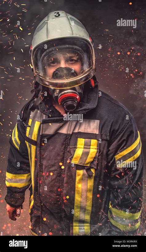 Portrait of firefighter . Concept art Stock Photo - Alamy