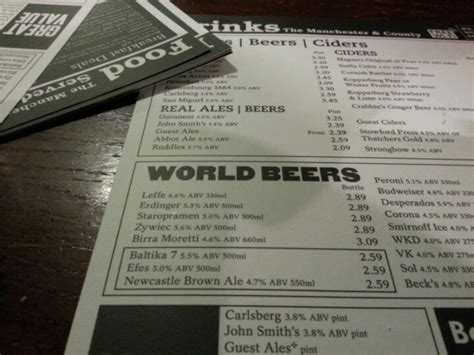 Menu at Wetherspoons pub & bar, Manchester, Piccadilly House