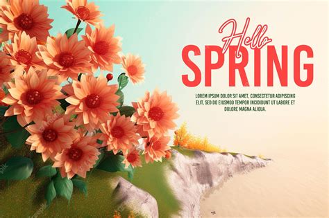 Premium PSD | A poster for spring with a desert landscape and flowers