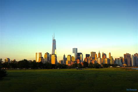 Manhattan skyline as viewed from Liberty State Park- Splendid sunset ...