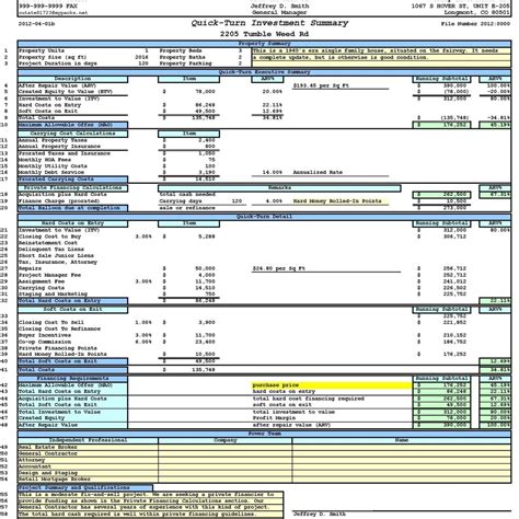 Roi Spreadsheet Template Real Estate within Rental Property Analysis Excel Spreadsheet And ...