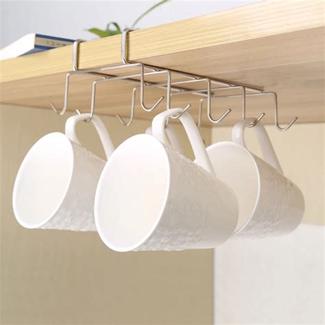 tainless Steel Hanger Hooks Cupboard Coffee Cup Holder Drainer Hanger Closet Under Shelf 10 Hook ...