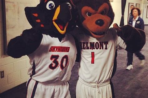 UT Martin Skyhawks mascot, Captain Skyhawk, poses with Belmont Bruins ...