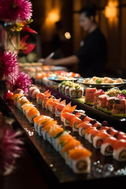 Premium AI Image | A buffet table with sushi on it