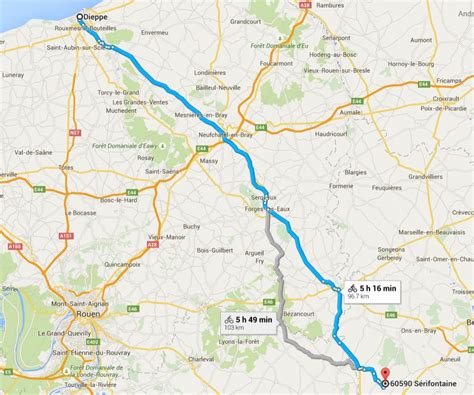 Dieppe to Paris cycle route map - Map of dieppe to Paris cycle route ...