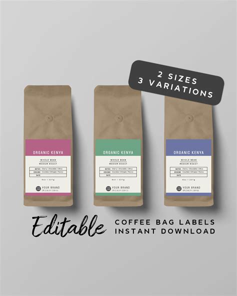 Modern Coffee Bag Label Template Printable Product Label | Etsy