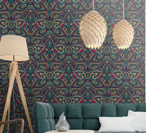 Red Indian pattern Classic Wallpaper patterns - TenStickers