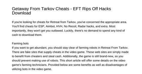 Escape From Tarkov Cheats EFT Cheats Hacks Downloadkfmrc.pdf.pdf | DocDroid