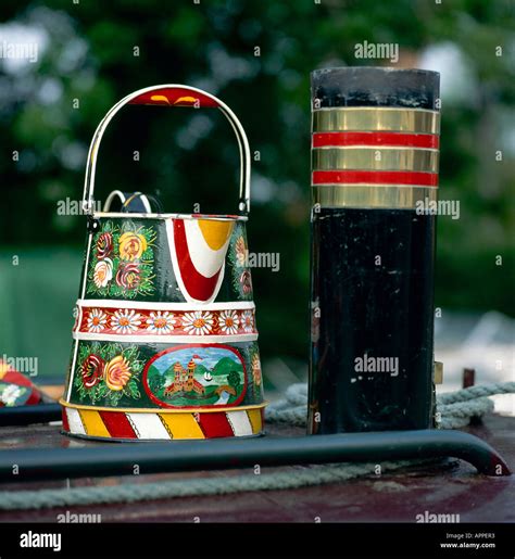 A colourful example of canal art on top of a barge in Newbury Stock ...