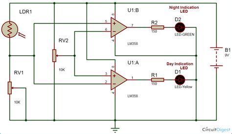 Dark and Light Indicator Circuit using Op amp IC LM358