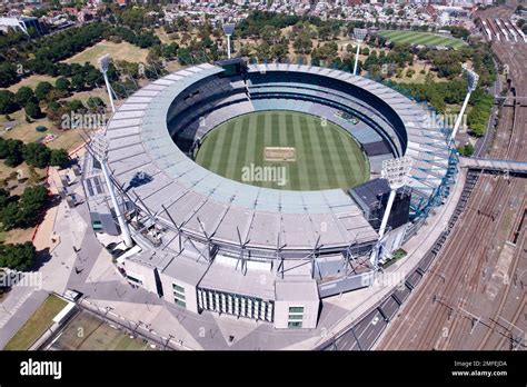 An aerial of the Melbourne Cricket Ground MCG stadium in Yarra park in ...