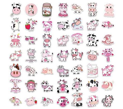 Strawberry Cow 10x Cow Stickers 10 Pack Stickers Kawaii | Etsy