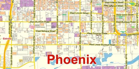 Phoenix Arizona US Map Vector Exact City Plan Low Detailed Street Map editable Adobe Illustrator ...