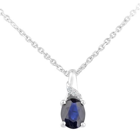 9ct White Gold Oval Sapphire & Diamond Pendant | Buy Online | Free Insured UK Delivery