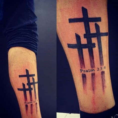 Three Cross Tattoo - Psalm 23:4 | Scripture tattoos, Cross tattoo for men, Cross tattoo designs