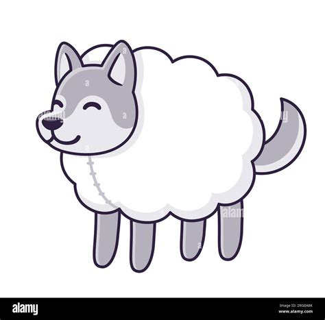 Wolf in sheep's clothing. Cute cartoon wolf wearing sheep costume. Funny vector clip art ...