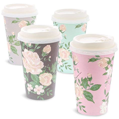 48 Pack Vintage Floral Paper Insulated Coffee Cups with Lids, 4 Designs, 16 Ounces - Walmart.com ...