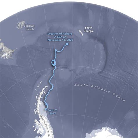 Massive Iceberg A-68A Closing In on South Georgia