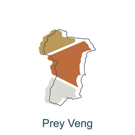 Map of Prey Veng modern with outline illustration design template, province isolated cambodia ...