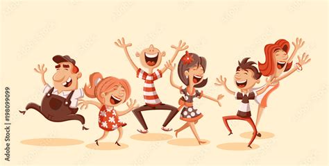 Party with happy cartoon people dancing. Stock Vector | Adobe Stock