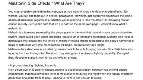 Melatonin - Side Effects From Melatonin - Effect Information Center