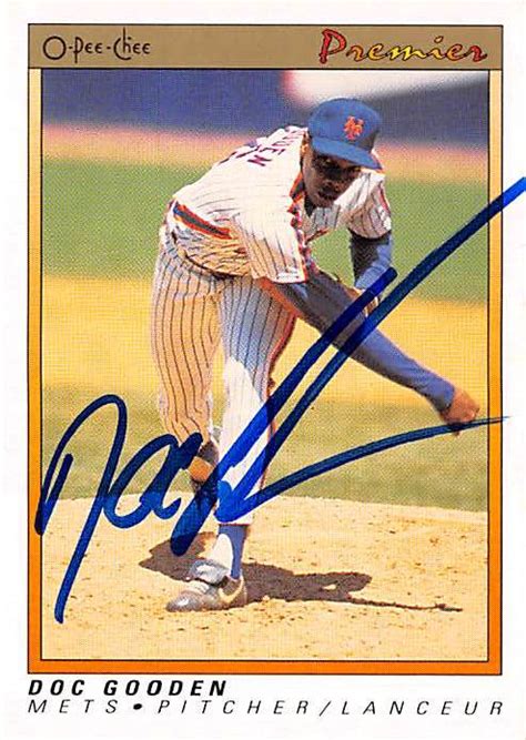 Dwight Gooden autographed baseball card (New York Mets Doc K) 1991 O Pee Chee #55