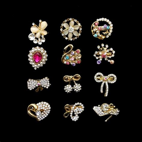 Mini Hijab Pins Brooches Random Designs Wholesale 12PCS/Card Crystal ...