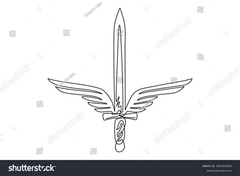 Single Continuous Line Drawing Sword Wings Stock Vector (Royalty Free ...