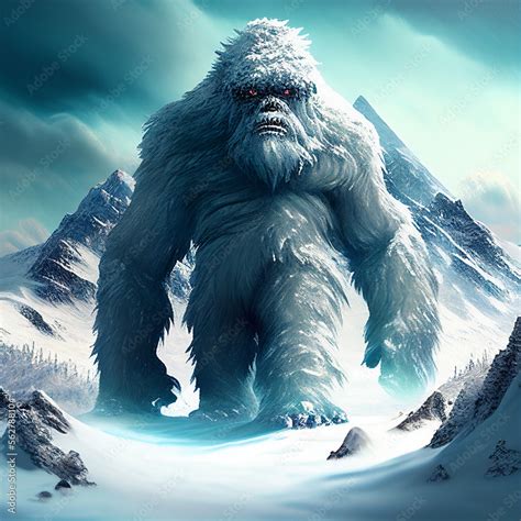 Yeti in the snow covered Himalaya mountains, mysterious furry creature ...