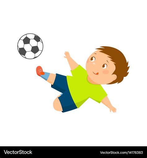 Cartoon soccer player kicks the ball Royalty Free Vector