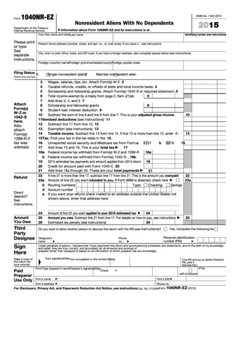 1040nr Ez Fillable Form - Printable Forms Free Online