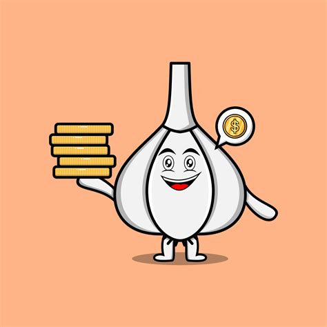 Cute cartoon Garlic holding in stacked gold coin 12693955 Vector Art at ...