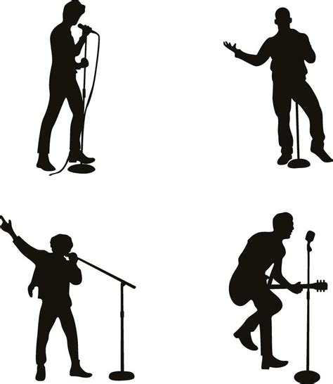 Singer Pose Silhouette Set. Isolated On White Background. Vector ...