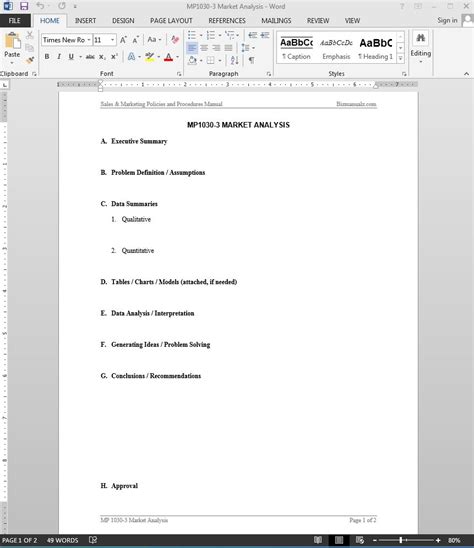 Market Analysis Report Template Word