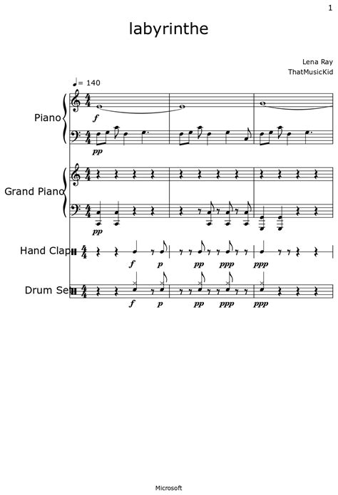 labyrinthe - Sheet music for Piano, Hand Clap, Drum Set