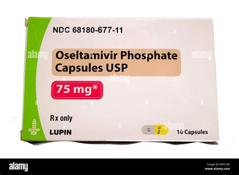 Close-up of box of Oseltamivir Phosphate tablets, marketed under the ...