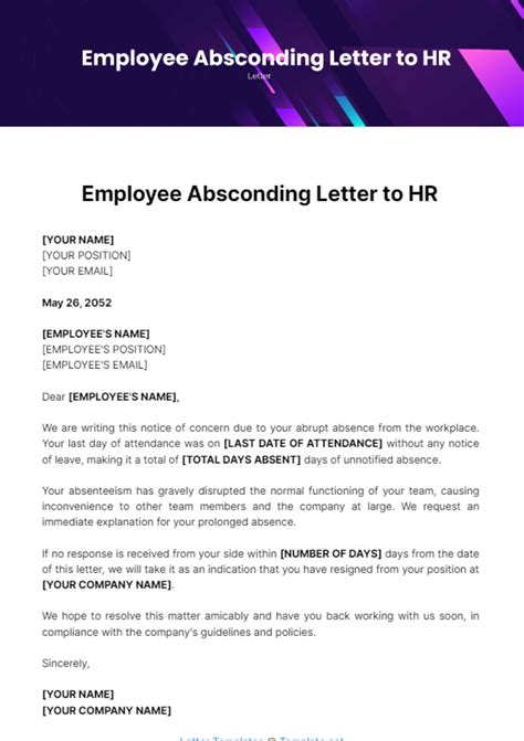 Free Employee Absconding Letter to HR Template - Edit Online & Download | Template.net