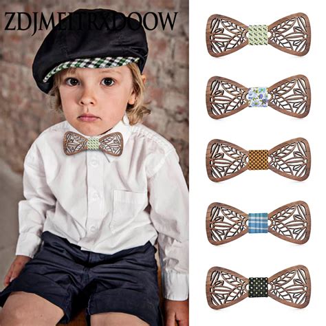 New design Cute Kids Boys Wood Bow Tie Children Butterfly Type Floral Bow ties Girl Boys Wooden ...