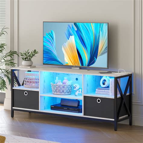 HNEBC LED TV Stand for TV up to 65 Inch, Entertainment Center with Body Sensor 3-Color Light ...