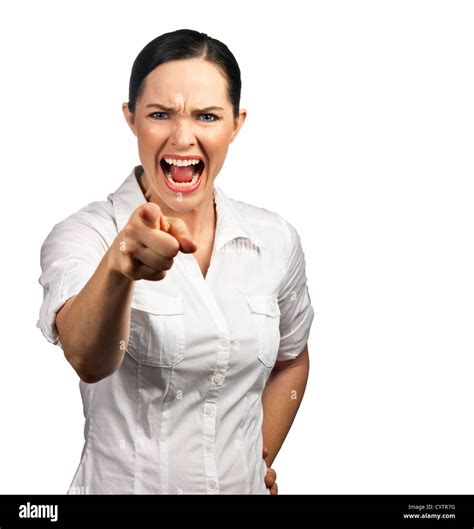 An isolated portrait of an angry business woman or boss screaming and pointing her finger Stock ...