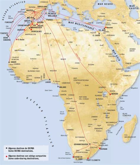 Iberia route map - Africa